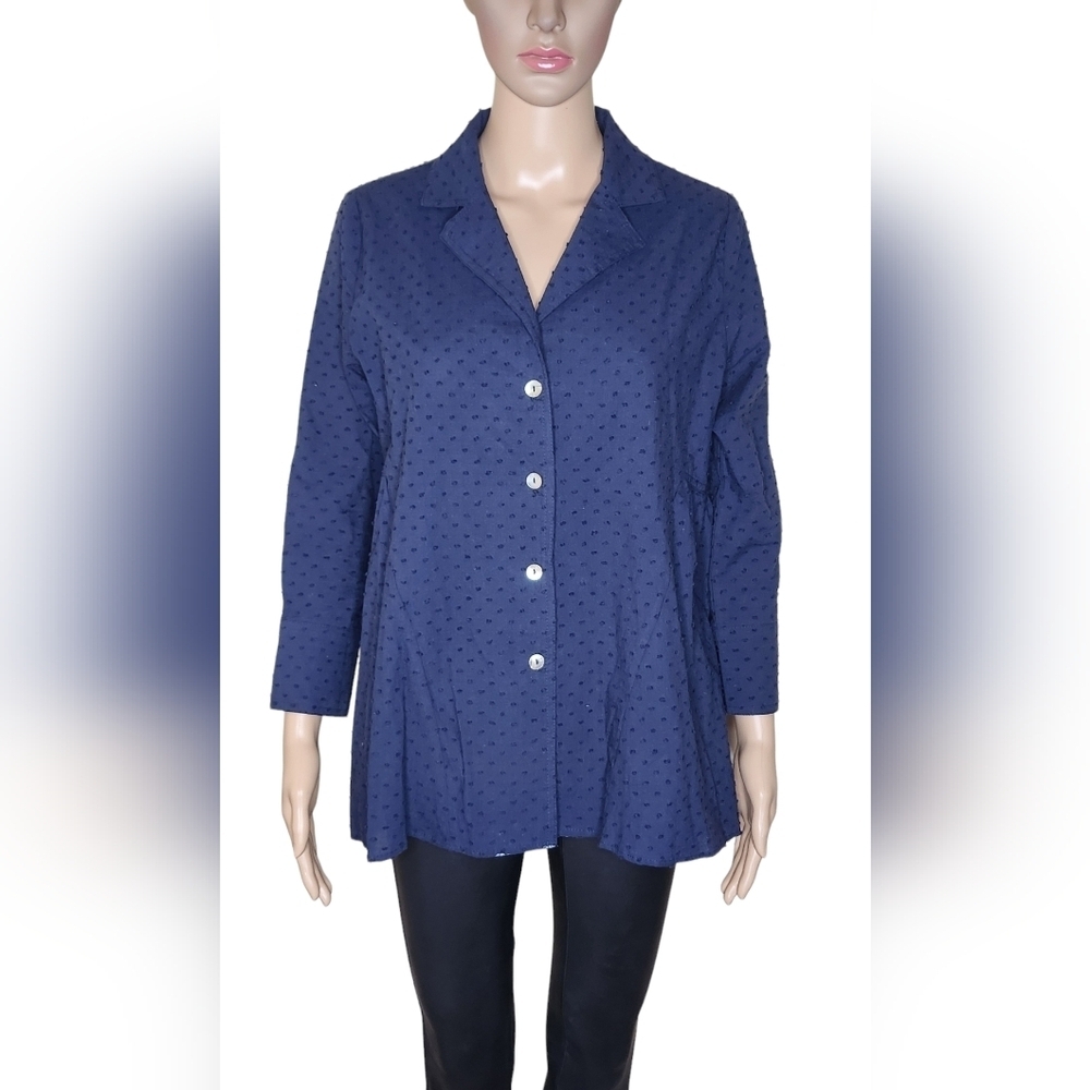 Pomander Place Scarlett women's navy blue cotton Swiss Dot print shirt Size XS